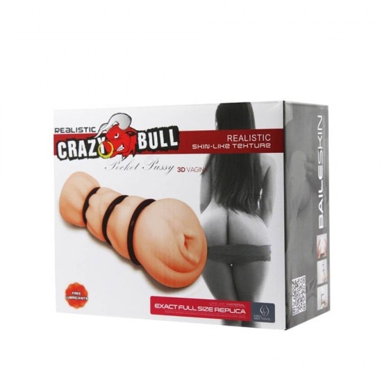 Crazy Bull Pocket Pussy 3D Vagina – Реалистична вагина с 3D релеф и стягащи пръстени