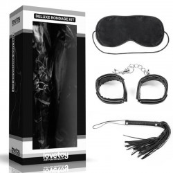 Комплект Кожени белезници, Камшик и Маска Deluxe Bondage
