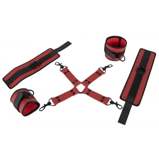 Кръстосани ремъци за връзване на ръце и крака BONDAGE SET REDBLACK