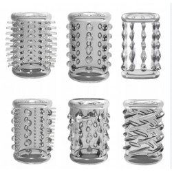 Релефни пенис приставки – комплект 6 броя Stay Hard Cock Sleeve Kit Clear