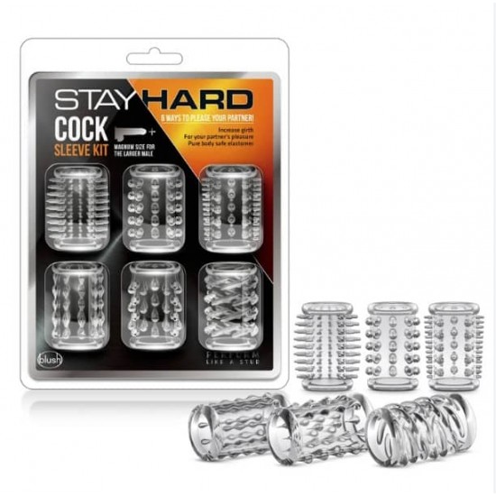 Релефни пенис приставки – комплект 6 броя Stay Hard Cock Sleeve Kit Clear