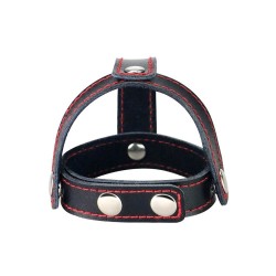 Пристегач за пенис и тестиси TSTYLE LEATHER COCKRING WITH BALL DIVIDER